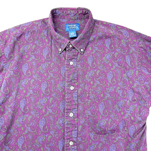 Mervyns Cambridge Classic Shirt Men's Large Purple Paisley Long Sleeve Button Up - Picture 1 of 8